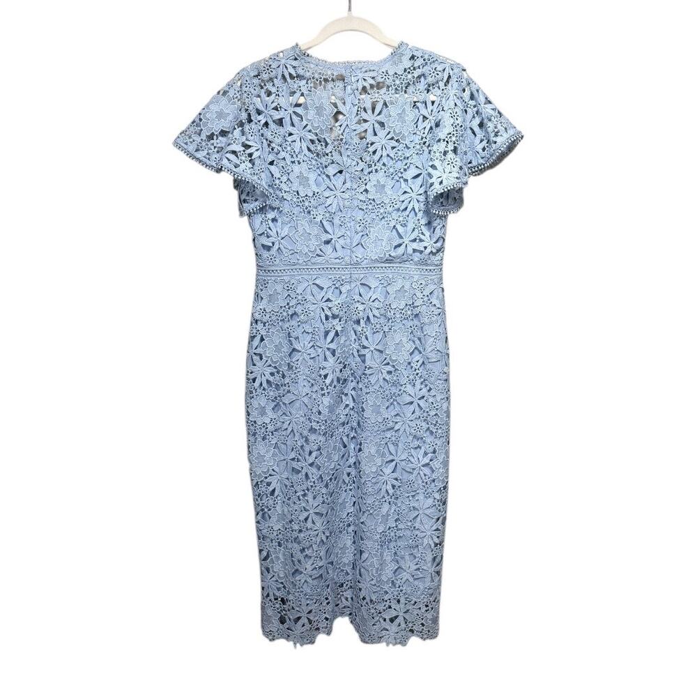 Shoshanna Baby Blue V-Neck Flutter Sleeve Floral Lace Dress - Size 6 - Picture 4 of 6